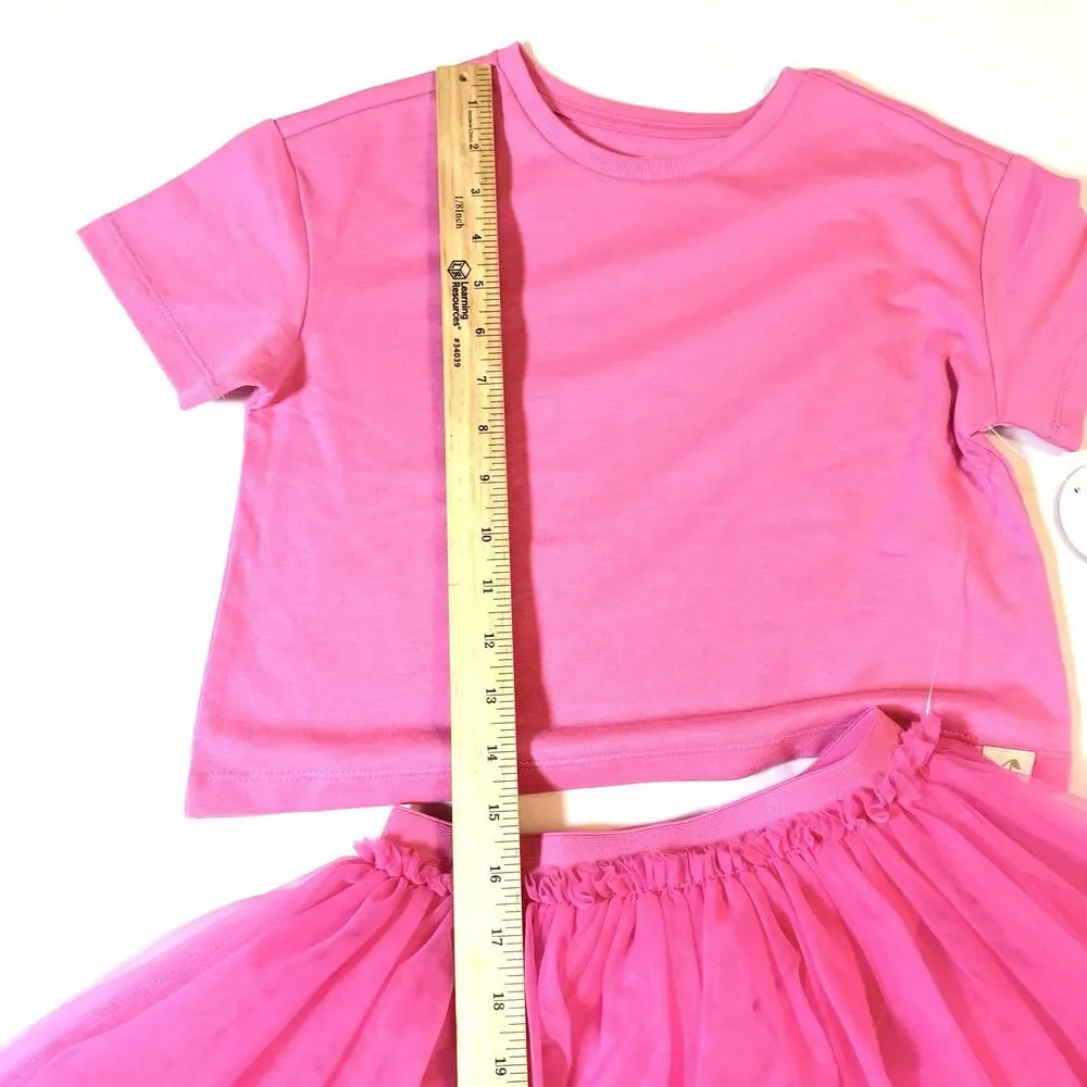 Wonder Nation Girls Hot Pink 2 Piece Set Tee & Fluffy Tutu Skirt Size 7 NWT